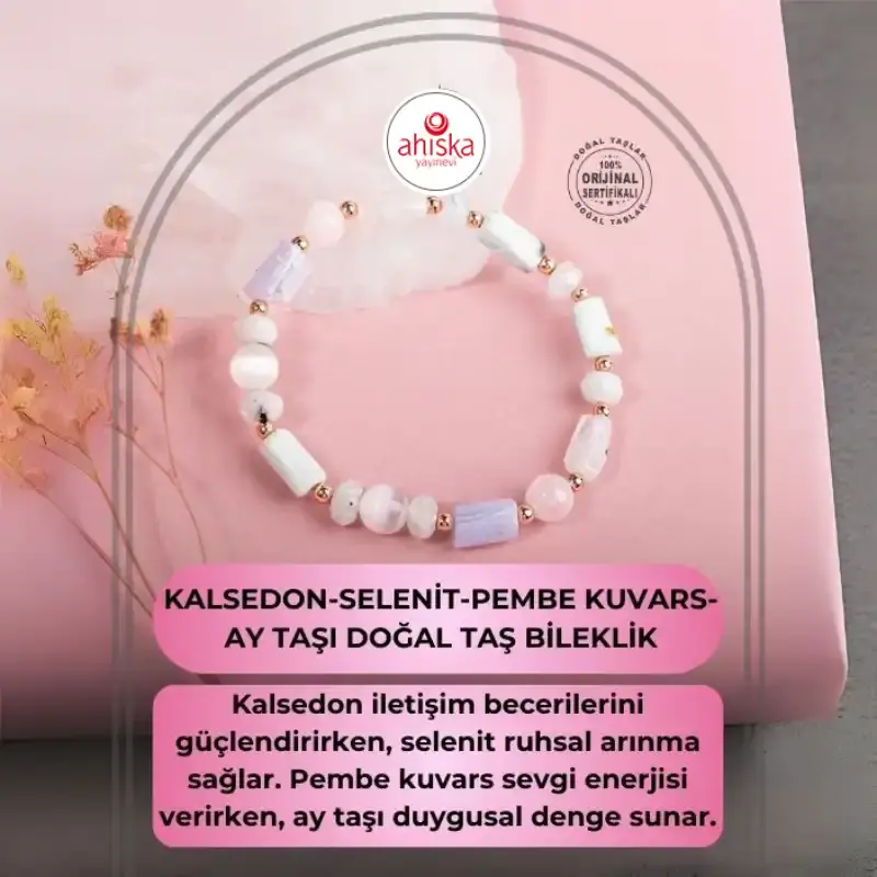 Kalsedon-Selenit-Pembe Kuvars-Ay Taşı Doğal Taş Bileklik