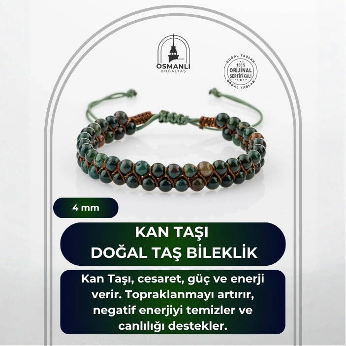 Kan Taşı 4mm Çift Sıra Doğal Taş Bileklik - 2
