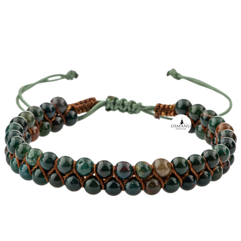 Kan Taşı 4mm Çift Sıra Doğal Taş Bileklik - 4