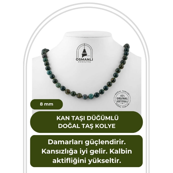 Kan Taşı 8 mm Düğümlü Doğal Taş Kolye - 2