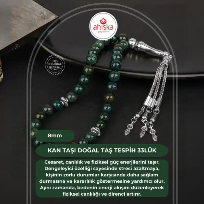 Kan Taşı Doğal Taş Tesbih 33lük - 8mm