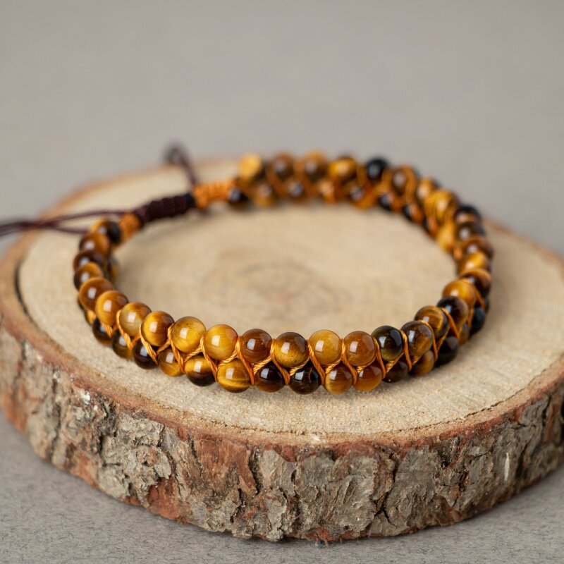 Kaplan Gözü 4mm Çift Sıra Doğal Taş Bileklik - Doğal Taş