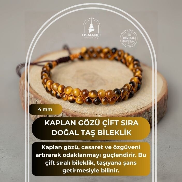 Kaplan Gözü 4mm Çift Sıra Doğal Taş Bileklik - 2