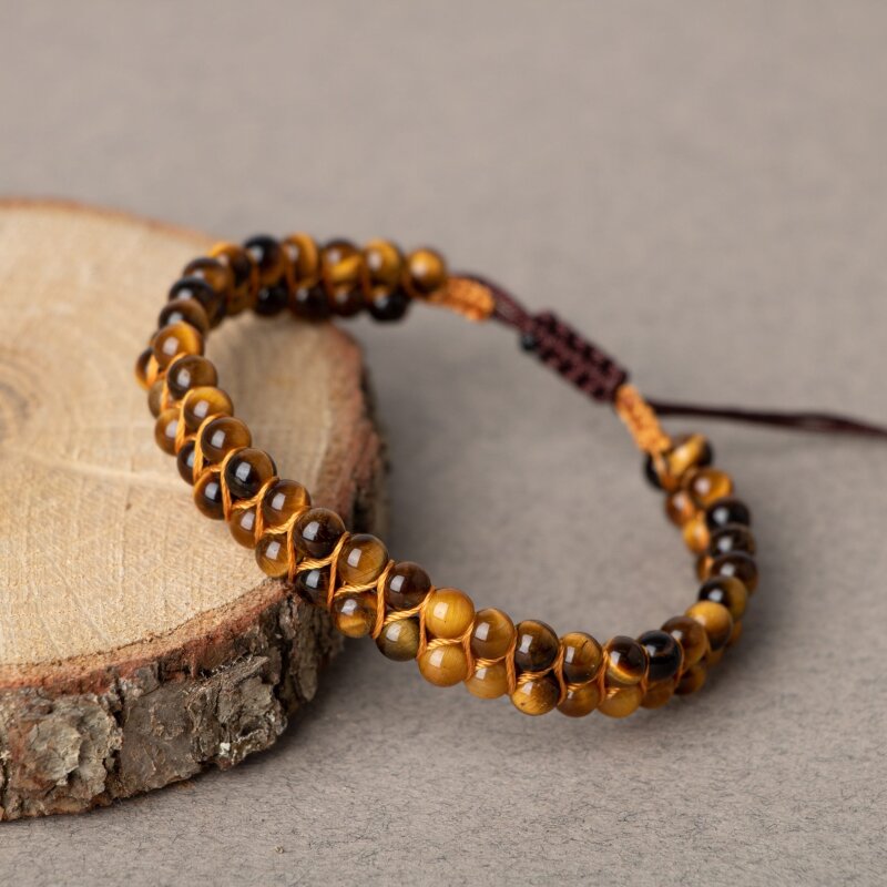 Kaplan Gözü 4mm Çift Sıra Doğal Taş Bileklik - 4