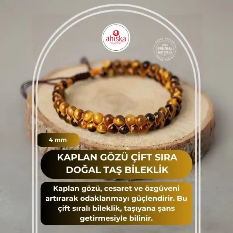Kaplan Gözü 4mm Çift Sıra Doğal Taş Bileklik