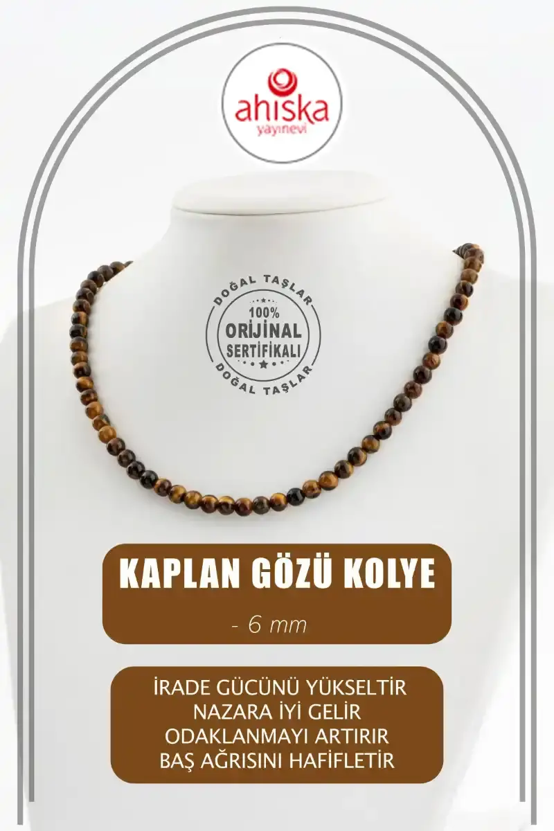 Kaplan Gözü 6 mm Dizi Doğal Taş Kolye