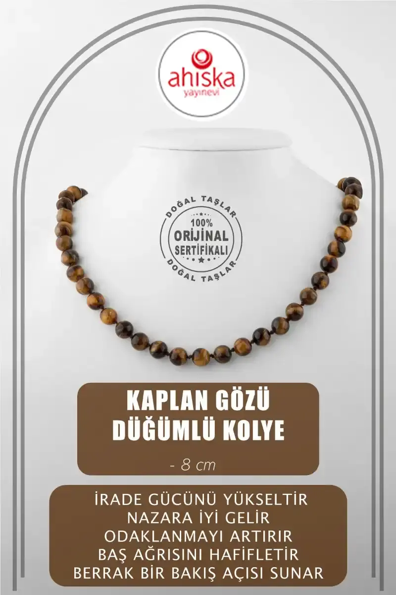 Kaplan Gözü 8 mm Düğümlü Doğal Taş Kolye