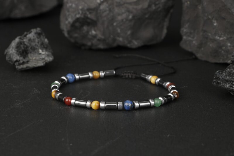 Kaplan Gözü-Hematit-Kırmızı Akik-Aventurin-Lapis Lazuli Doğal Taş Bileklik - 5
