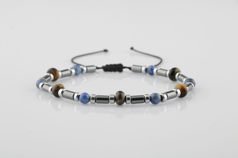 Kaplan Gözü-Hematit-Lapis Lazuli Doğal Taş Bileklik - Doğal Taş
