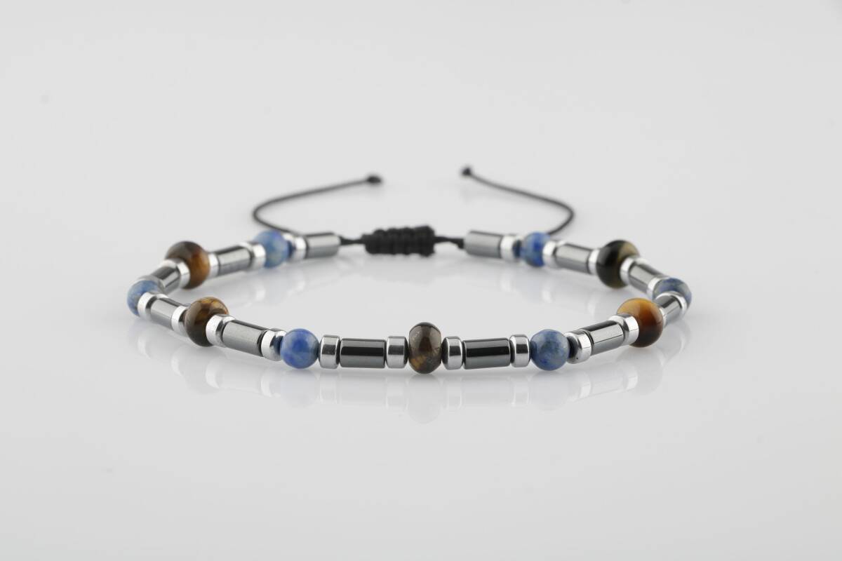 Kaplan Gözü-Hematit-Lapis Lazuli Doğal Taş Bileklik - 1