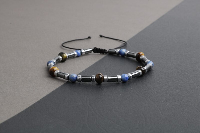 Kaplan Gözü-Hematit-Lapis Lazuli Doğal Taş Bileklik - 3