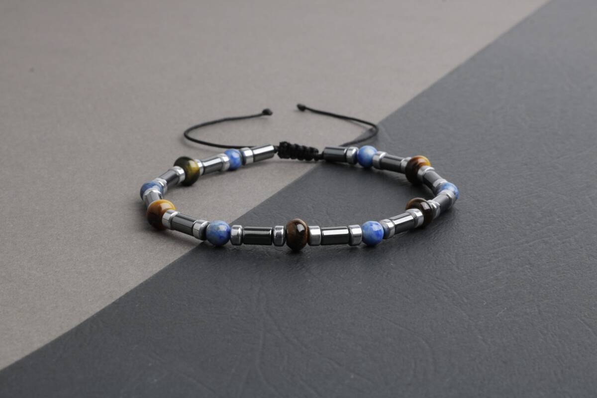 Kaplan Gözü-Hematit-Lapis Lazuli Doğal Taş Bileklik - 3