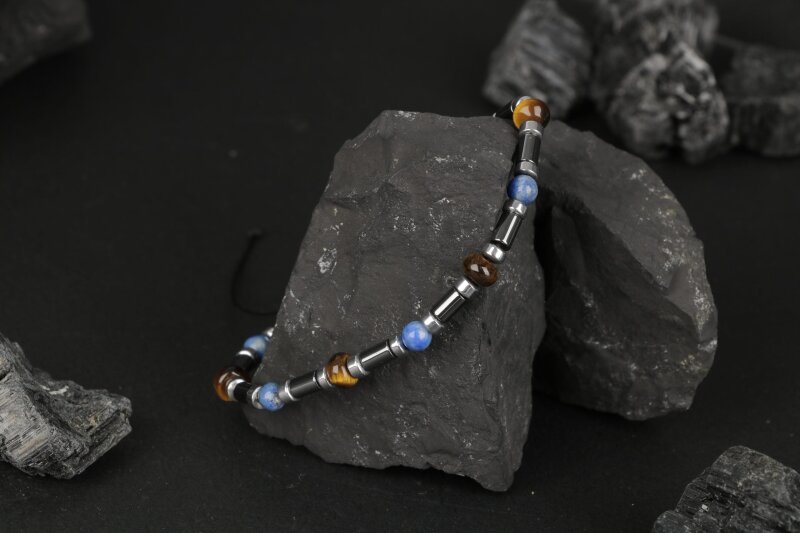 Kaplan Gözü-Hematit-Lapis Lazuli Doğal Taş Bileklik - 4