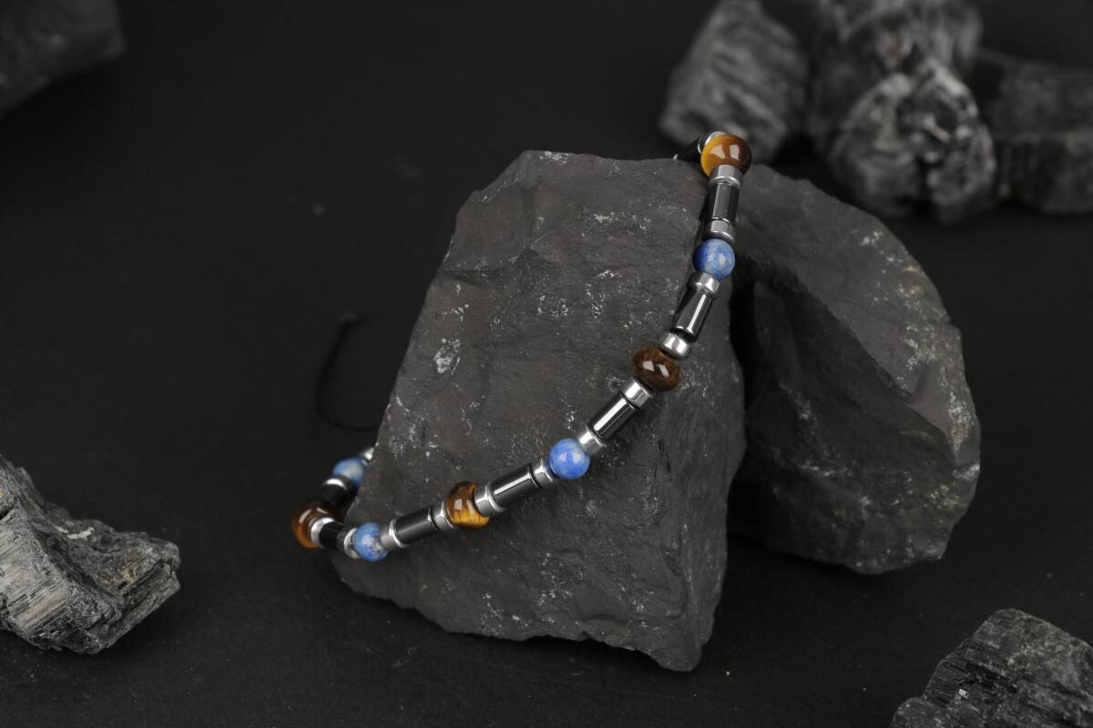 Kaplan Gözü-Hematit-Lapis Lazuli Doğal Taş Bileklik - 4