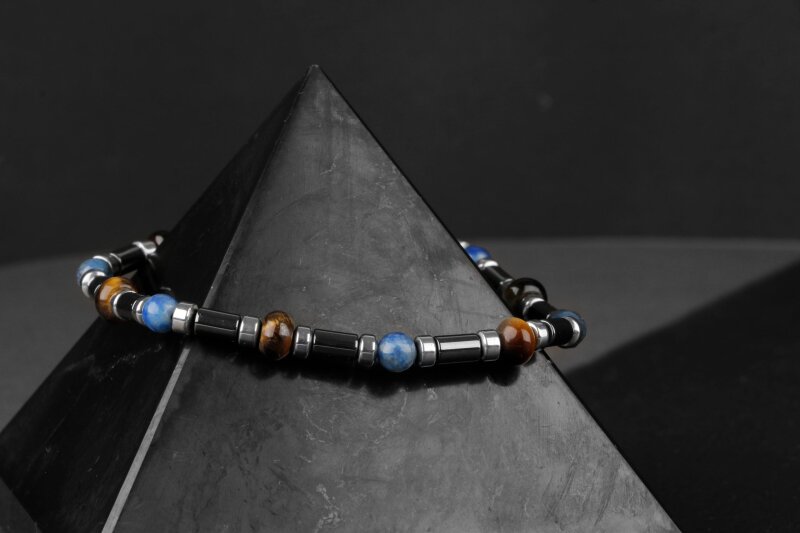 Kaplan Gözü-Hematit-Lapis Lazuli Doğal Taş Bileklik - 6