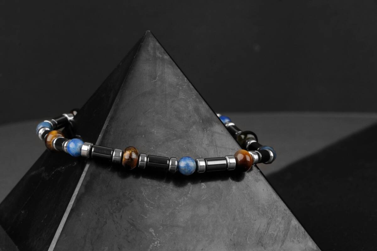 Kaplan Gözü-Hematit-Lapis Lazuli Doğal Taş Bileklik - 6