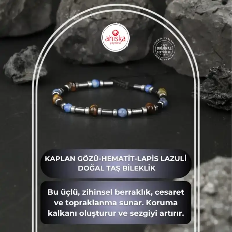 Kaplan Gözü-Hematit-Lapis Lazuli Doğal Taş Bileklik