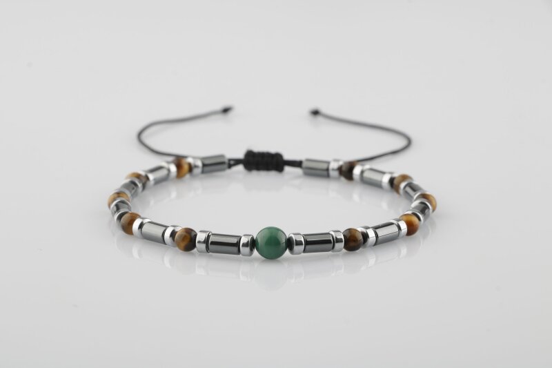 Kaplan Gözü-Hematit-Malakit Doğal Taş Bileklik - Doğal Taş