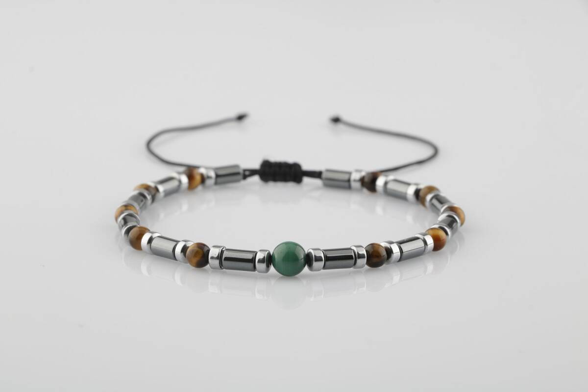 Kaplan Gözü-Hematit-Malakit Doğal Taş Bileklik - 1