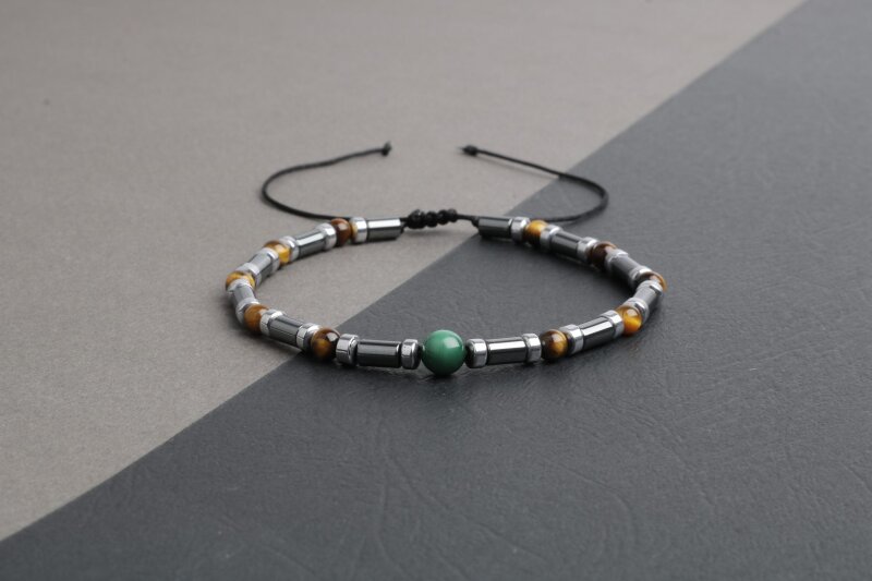 Kaplan Gözü-Hematit-Malakit Doğal Taş Bileklik - 3