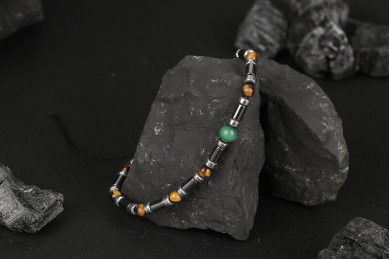 Kaplan Gözü-Hematit-Malakit Doğal Taş Bileklik - 5