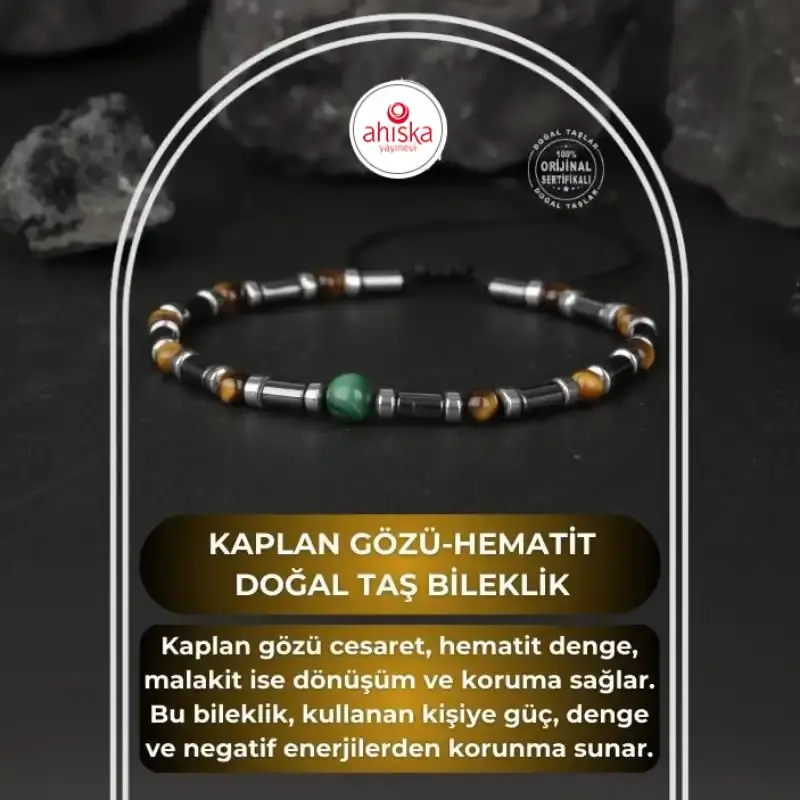 Kaplan Gözü-Hematit-Malakit Doğal Taş Bileklik