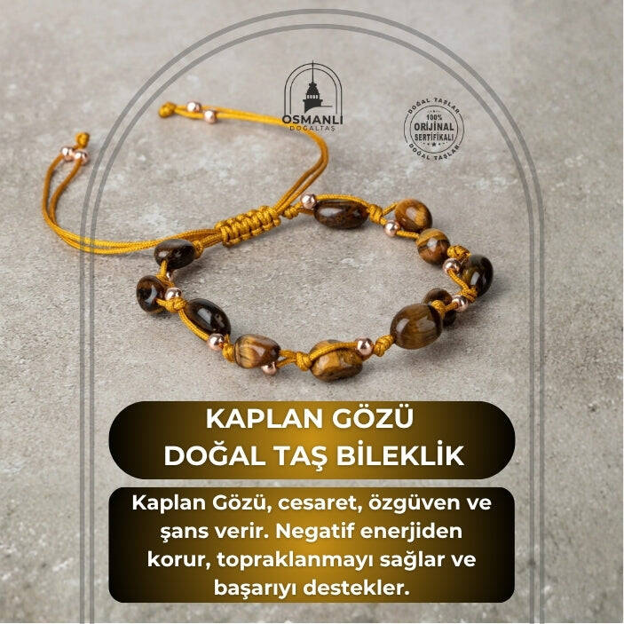 Kaplan Gözü Natürel Kesim Doğal Taş Makrome Bileklik - 2