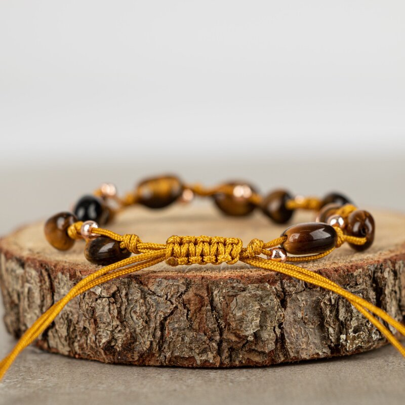 Kaplan Gözü Natürel Kesim Doğal Taş Makrome Bileklik - 5