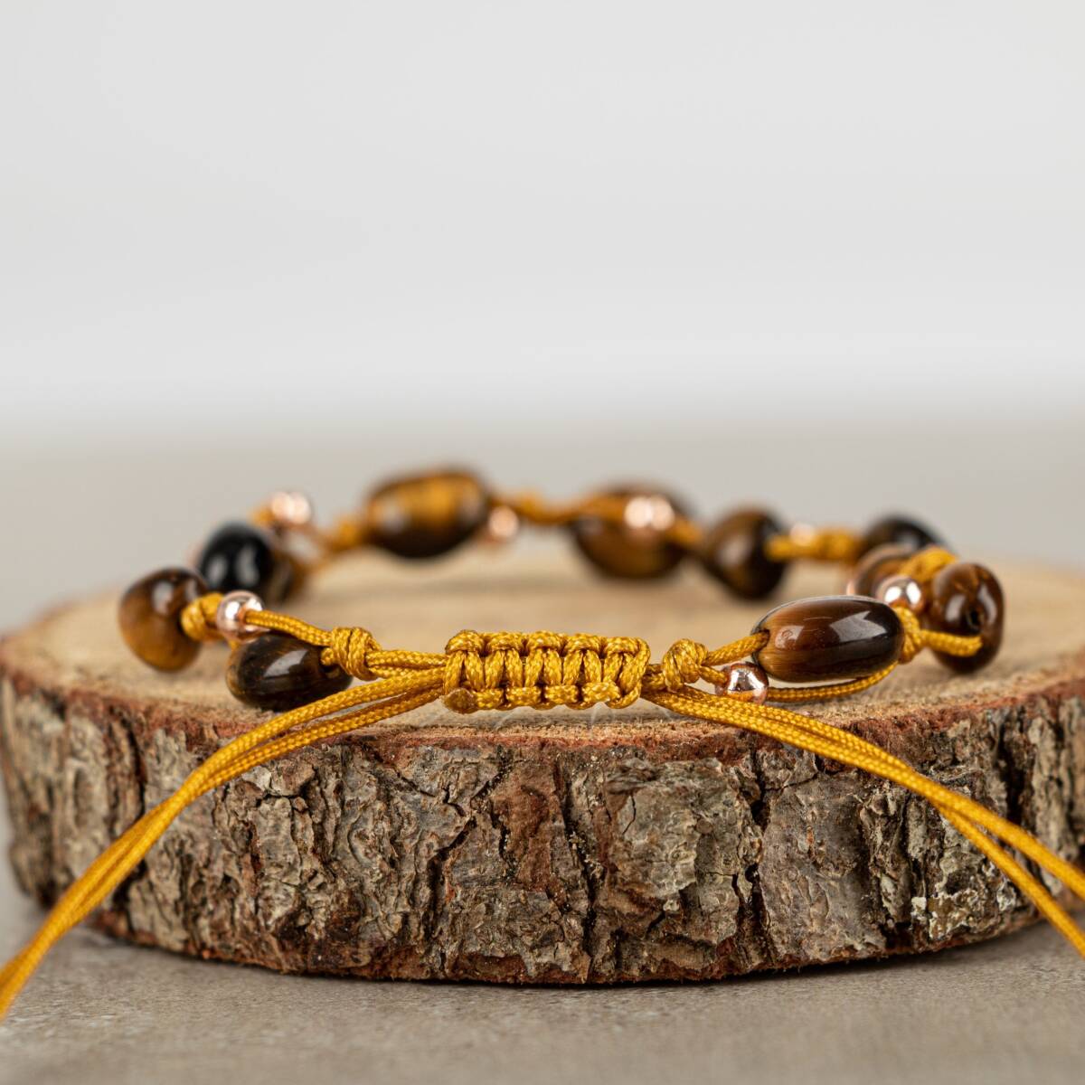 Kaplan Gözü Natürel Kesim Doğal Taş Makrome Bileklik - 5