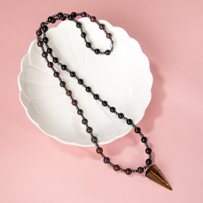 Kaplan Gözü-Obsidyen-Dragon Jasper-Hematit Doğal Taş Kolye - Doğal Taş