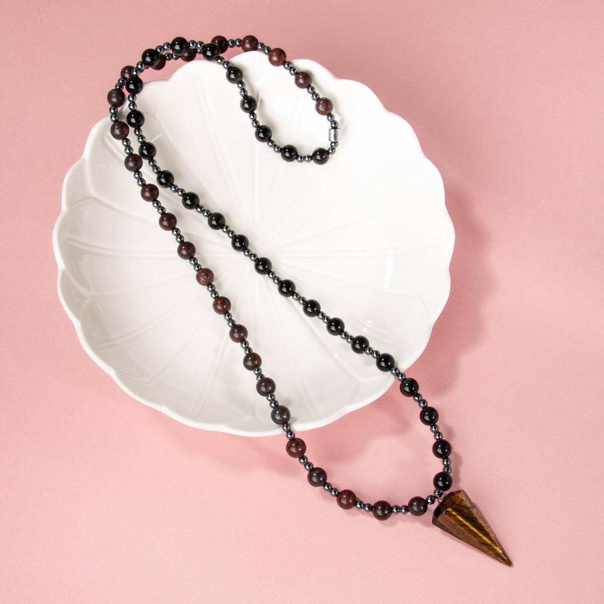 Kaplan Gözü-Obsidyen-Dragon Jasper-Hematit Doğal Taş Kolye - 1