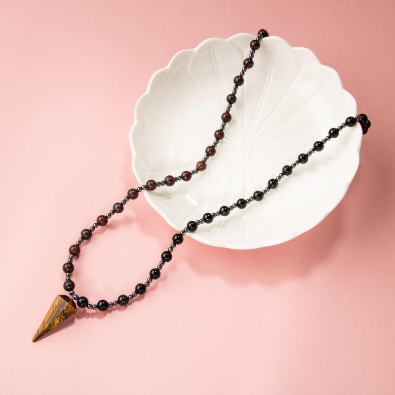 Kaplan Gözü-Obsidyen-Dragon Jasper-Hematit Doğal Taş Kolye - 3