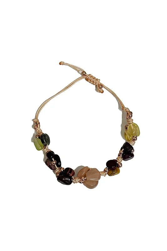 Kaplan Gözü Sitrin Lal Jasper Güneş Taşı Turmalin Prehnit Naturel Kesim Bileklik Doğal Taş Bileklik - Doğal Taş