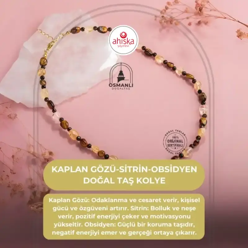 Kaplan Gözü-Sitrin-Obsidyen Doğal Taş Kolye - 2