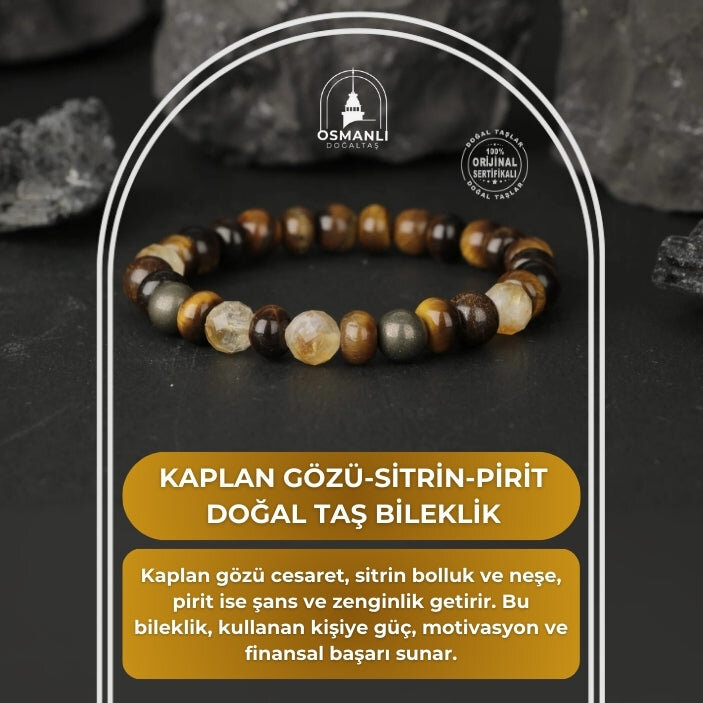 Kaplan Gözü-Sitrin-Pirit Doğal Taş Bileklik - 2