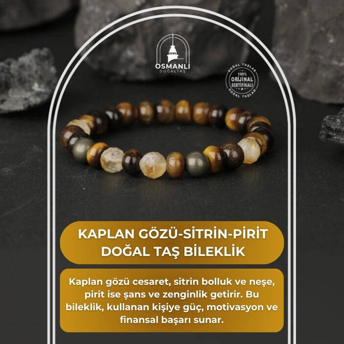 Kaplan Gözü-Sitrin-Pirit Doğal Taş Bileklik - 2