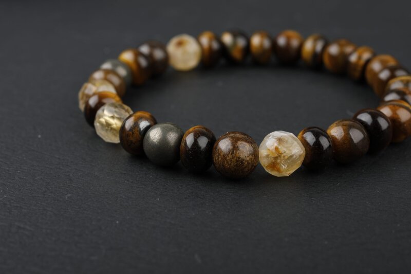 Kaplan Gözü-Sitrin-Pirit Doğal Taş Bileklik - 3