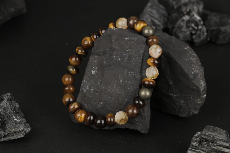 Kaplan Gözü-Sitrin-Pirit Doğal Taş Bileklik - 4