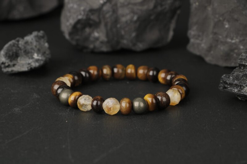 Kaplan Gözü-Sitrin-Pirit Doğal Taş Bileklik - 5