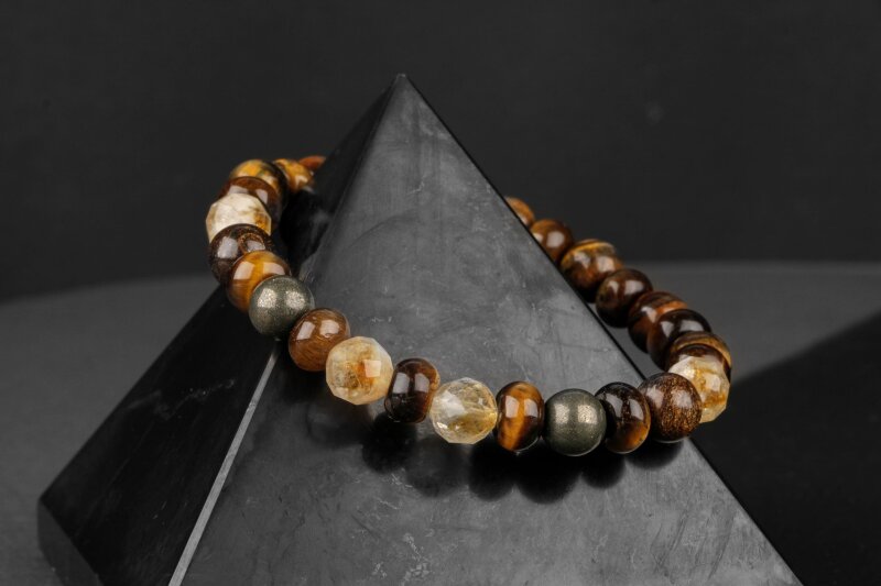 Kaplan Gözü-Sitrin-Pirit Doğal Taş Bileklik - 6