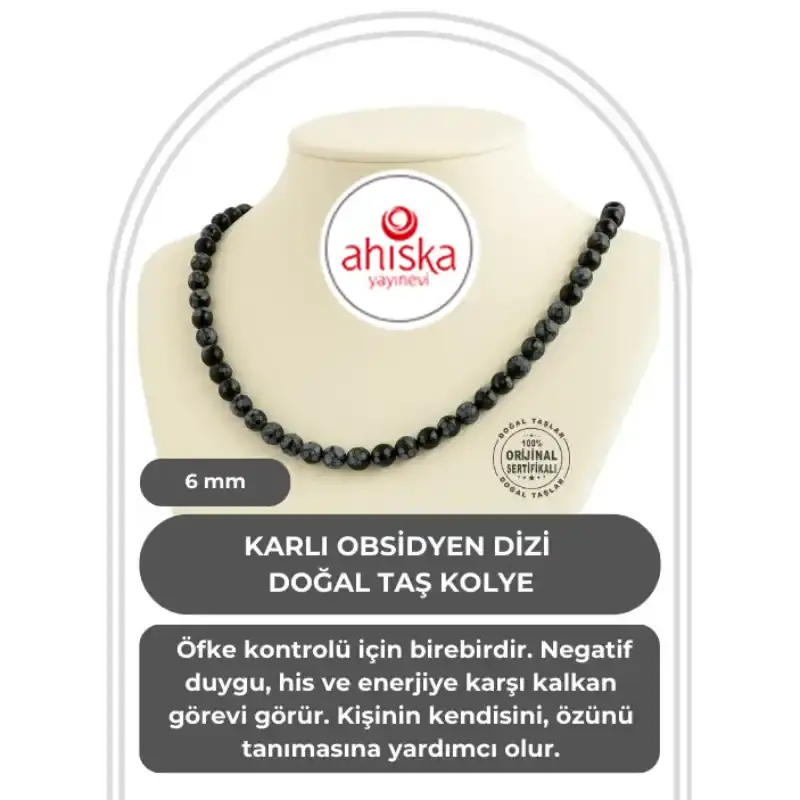 Karlı Obsidyen 6 mm Dizi Doğal Taş Kolye