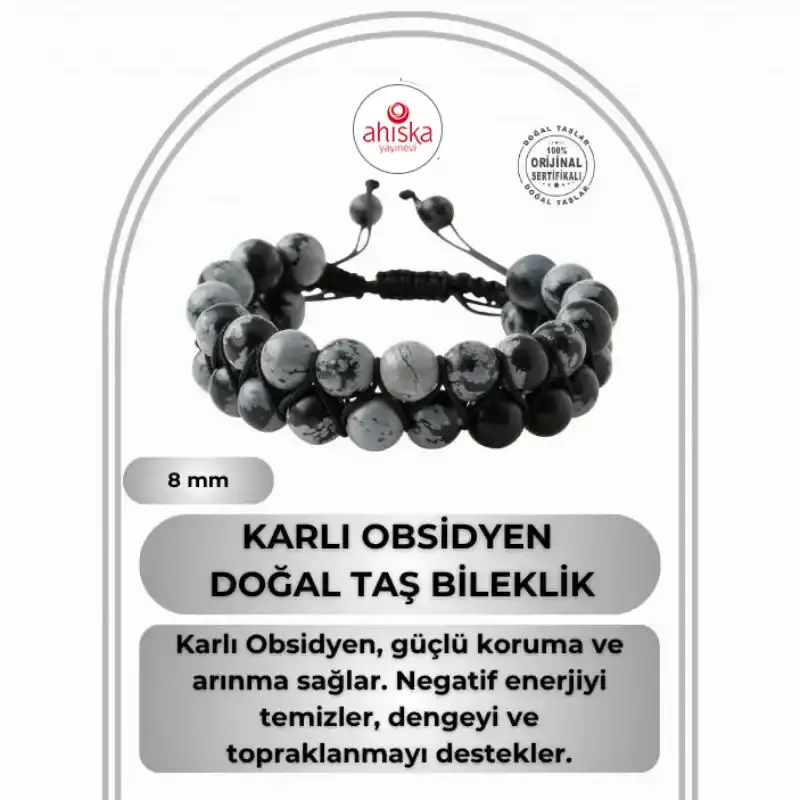 Karlı Obsidyen 8mm Çift Sıra Makrome Doğal Taş Bileklik