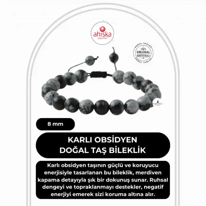 Karlı Obsidyen 8mm Merdiven Kapama Doğal Taş Bileklik