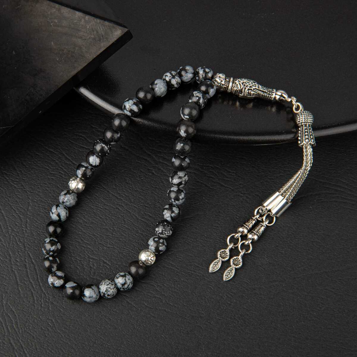 Karlı Obsidyen Doğal Taş Tesbih 33lük - 6mm