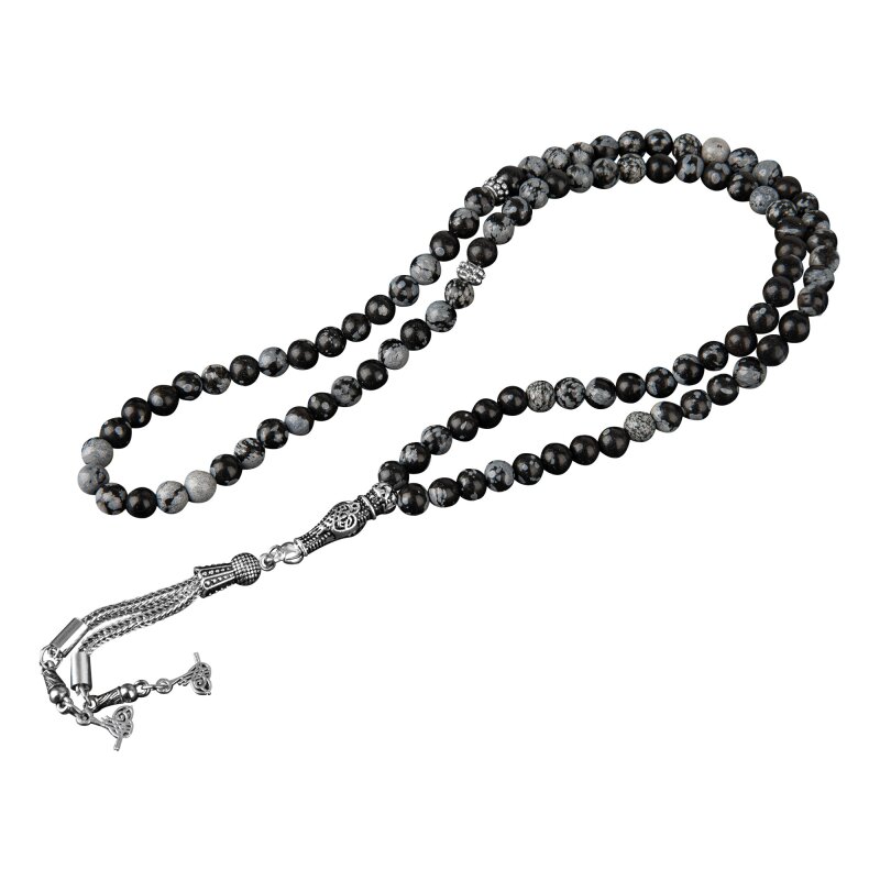 Karlı Obsidyen Doğal Taş Tesbih 99luk - 6mm - Doğal Taş