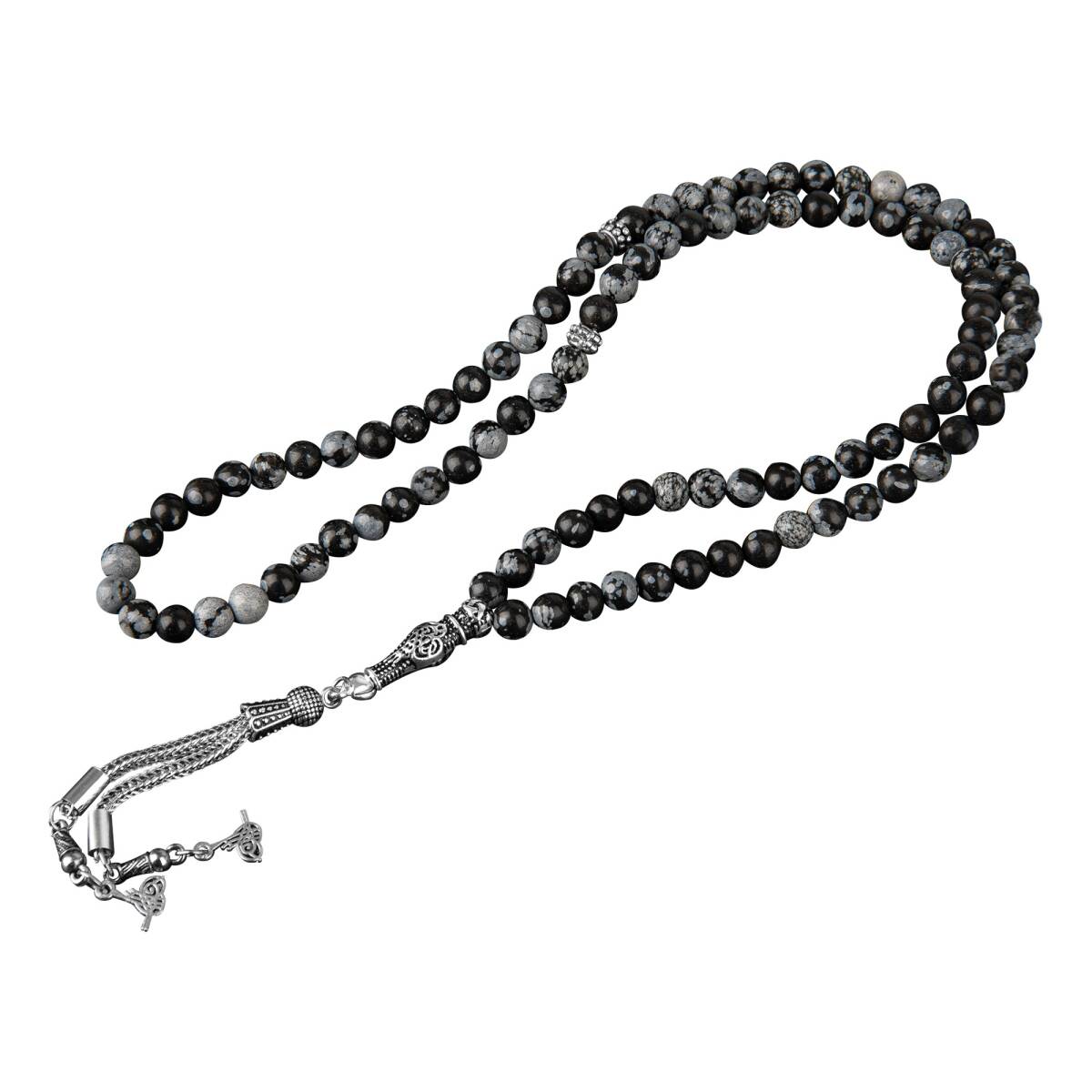 Karlı Obsidyen Doğal Taş Tesbih 99luk - 6mm - 1