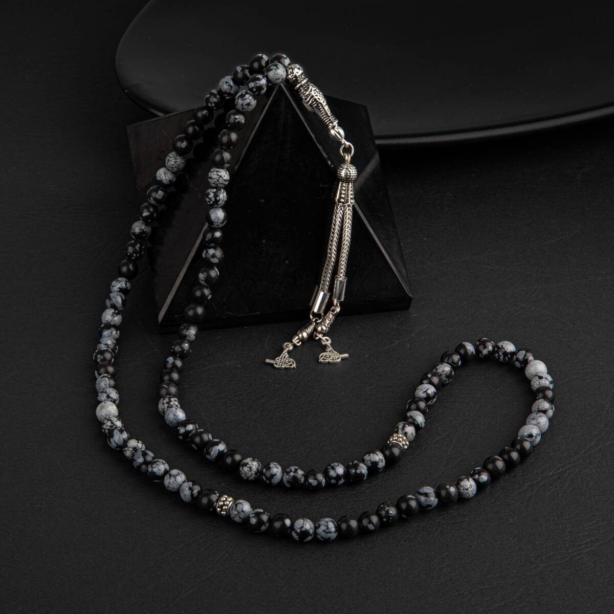 Karlı Obsidyen Doğal Taş Tesbih 99luk - 6mm - 2