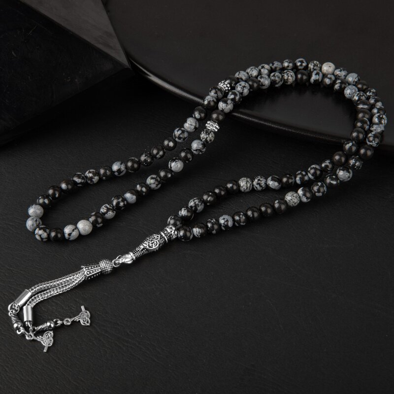 Karlı Obsidyen Doğal Taş Tesbih 99luk - 6mm - Doğal Taş