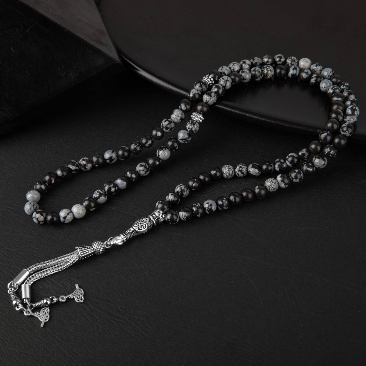 Karlı Obsidyen Doğal Taş Tesbih 99luk - 6mm - 1