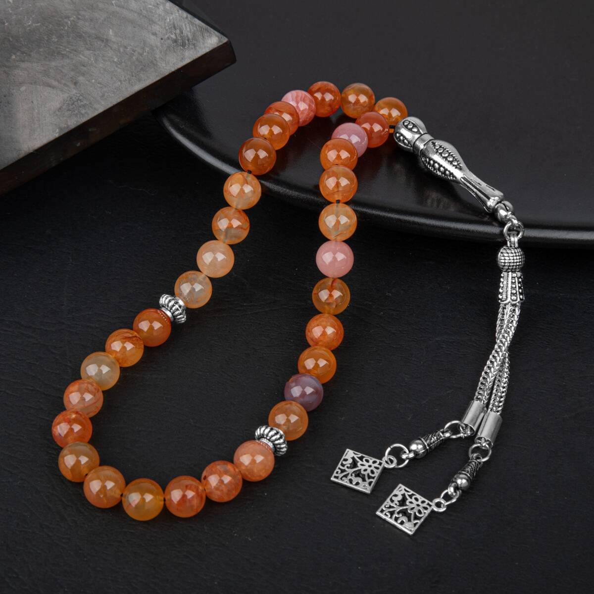 Karnelyan Akik Doğal Taş Tesbih 33lük - 8mm - 1